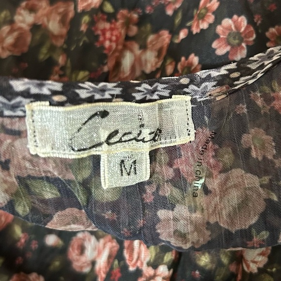 Cecico Fairy Dress M Black Pink SHEER Floral Ruffle Whimsigoth Coquette Mini - Picture 8 of 8